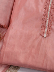 Patch Neck Organza Unstitched Suit Piece With Dupatta