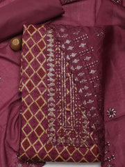 Neck Embroidered Cotton Unstitched Suit Piece With Dupatta
