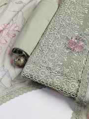 Embroidery Linen Unstitched Suit With Dupatta