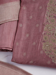 Embroidery Art Silk Unstitched Suit With Dupatta