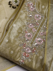 Neck Embroidered Tissue Unstitched Suit With Dupatta