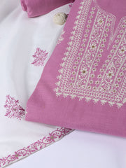 Neck Embroidered Cotton Blend Unstitched Suit Piece With Dupatta