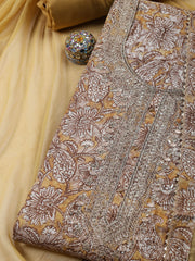 Neck Embroidered Cotton Blend Unstitched Suit With Dupatta