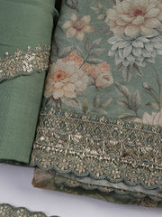 Patch Neck Art Silk Unstitched Suit With Dupatta