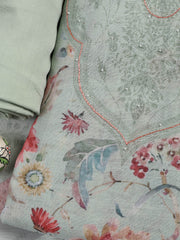 Floral Printed Linen Unstitched Suit Piece With Dupatta