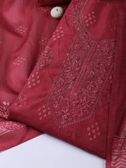 Neck Embroidery Chanderi Unstitched Suit With Dupatta