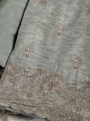 Embroidered Chanderi Unstitched Suit Piece With Dupatta