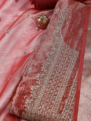 Neck Embroidered Tissue Unstitched Suit Piece With Dupatta