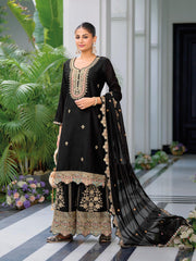 Neck Embroidery Art Silk Kurta With Sharara And Dupatta