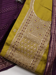 Neck Embroidered Chanderi Unstitched Suit Piece With Dupatta