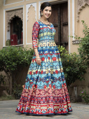Digital Printed Anarkali Kurta With Churidar & Dupatta