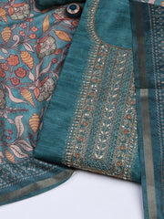 Neck Embroidery Art Tussar Unstitched Suit With Dupatta