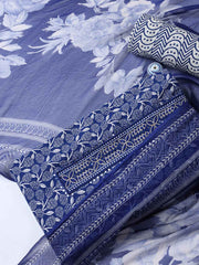 Printed Cotton Blend Unstitched Suit With Dupatta