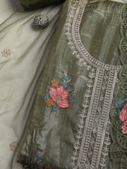 Neck Embroidery Organza Unstitched Suit Piece With Dupatta