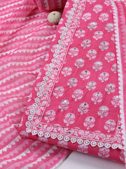 Printed Cotton Blend Unstitched Suit With Dupatta