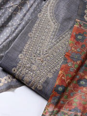 Neck Embroidered Tussar Unstitched Suit Piece With Dupatta