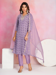 Printed Cotton Blend Kurta With Pants & Dupatta