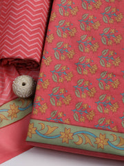 Printed Cotton Blend Unstitched Suit Piece With Dupatta