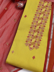 Neck Embroidered Cotton Blend Unstitched Suit With Dupatta