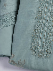 Embroidery Linen Unstitched Suit With Dupatta