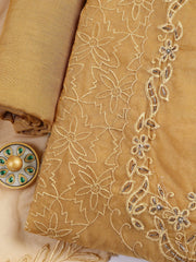 Neck Embroidered Organza Unstitched Suit Piece With Dupatta