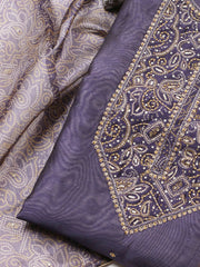 Neck Embroidered Chanderi Unstitched Suit Piece With Dupatta