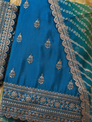 Embroidered Art Silk Unstitched Suit Piece With Dupatta