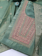 Neck Embroidered Tissue Unstitched Suit With Dupatta