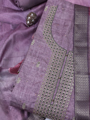Neck Embroidered Tussar Unstitched Suit With Dupatta