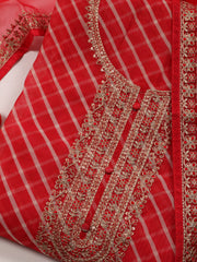 Neck Embroidered Organza Unstitched Suit With Dupatta