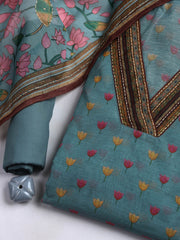 Neck Patti Chanderi Unstitched Suit With Dupatta