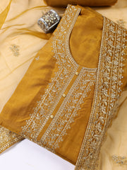 Neck Embroidered Chanderi Unstitched Suit With Dupatta