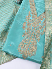 Neck Embroidered Art Silk Unstitched Suit With Dupatta