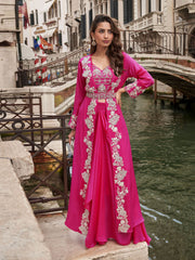 Embroidered Chinon Choli With Plazzo & Jacket