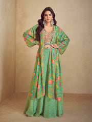 Embroidered Chinon Silk Choli & Skirt With Jacket