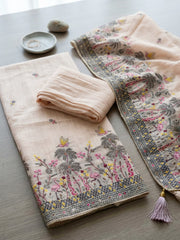 Embroidered Linen Blend Unstitched Suit With Pant & Dupatta