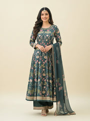 Embroidered Art Silk Kurta With Pant & Dupatta