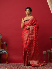 Woven Design Art Silk Red Saree