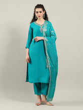 Printed Cotton Blend Kurta With Pants & Dupatta