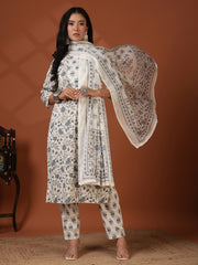 Printed Cotton Blend Kurta With Pant & Dupatta