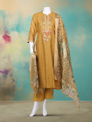 Embroidered Chanderi Kurta With Pant & Dupatta