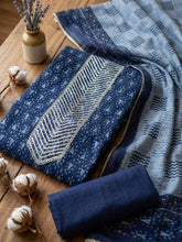 Printed Cotton Blend Unstitched Suit With Pant & Dupatta