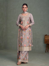 Embroidered Chinon Silk Kurta With Plazzo & Dupatta