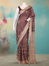 Printed Tussar Brown Saree