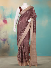 Printed Tussar Brown Saree