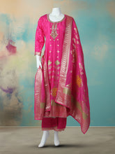 Embroidered Art Silk Stitched Kurta With Pant & Dupatta
