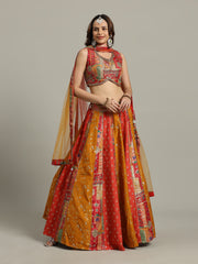 Multi Kali Art Silk Choli With Lehenga & Dupatta