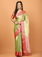 Plain Zari Border Banarasi Woven Saree