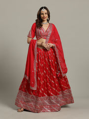 Embroidered Banarasi Choli With Lehenga & Dupatta
