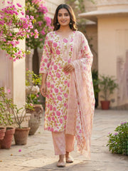 Printed Cotton Blend Kurta With Pant & Dupatta
